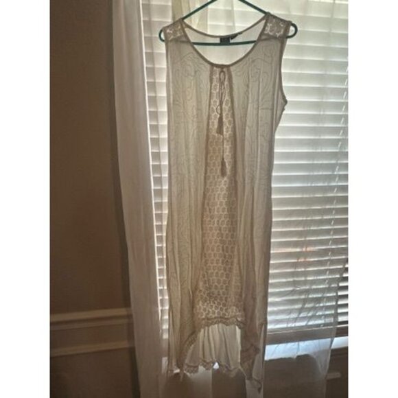 S.R. Fashion Asymmetrical White Embroidered Dress Sleeveless Large Hi Low - Picture 1 of 7
